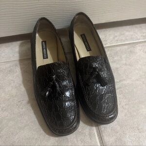 Sesto Meucci Crocodile Loafers Flats Black Tassel Shoes Sz 6.5M